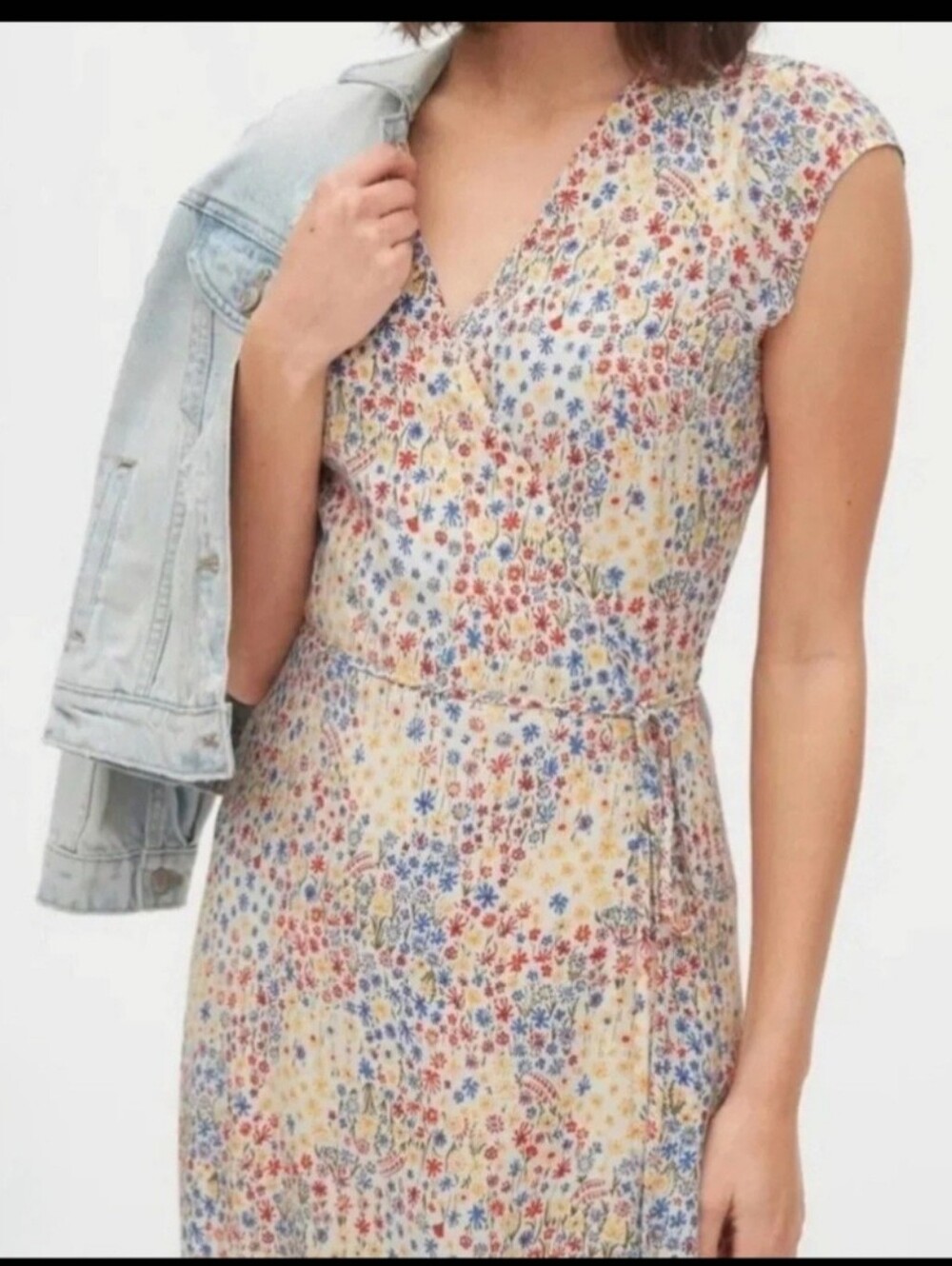 Gap Side Button Wrap Multi Floral  Wildflower Dress, Size 12